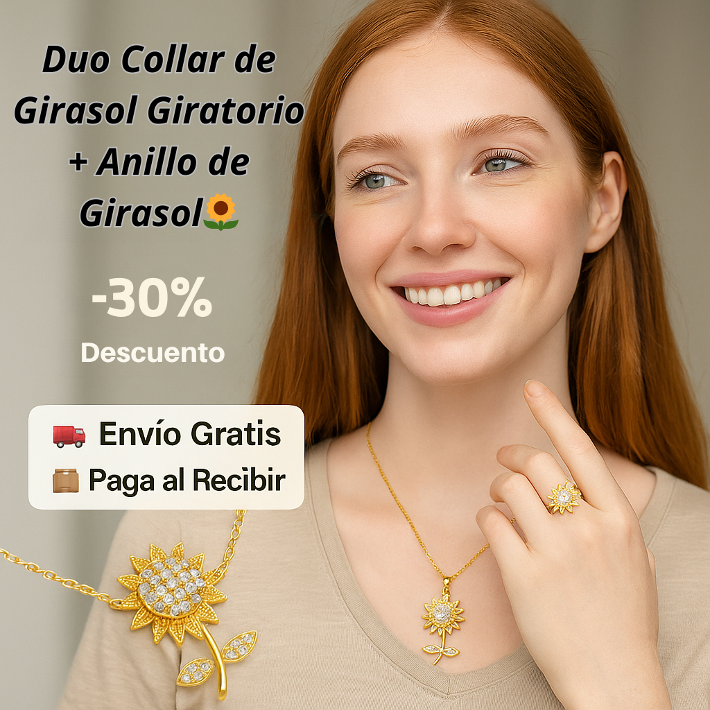 Girasol de Amor: Conjunto Anillo y Collar Girasol Giratorio🌻